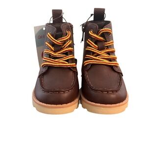 Cat & Jack Ankle‎ Boots Moc Toe Lace Up Side Zip Brown Boots Size 5
